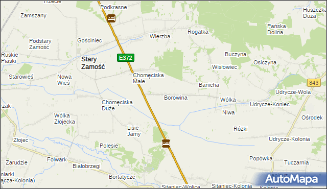 mapa Borowina gmina Stary Zamość, Borowina gmina Stary Zamość na mapie Targeo