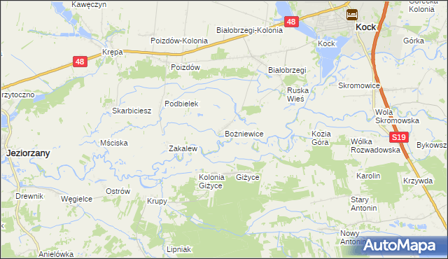 mapa Bożniewice gmina Kock, Bożniewice gmina Kock na mapie Targeo