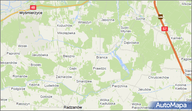 mapa Branica gmina Radzanów, Branica gmina Radzanów na mapie Targeo