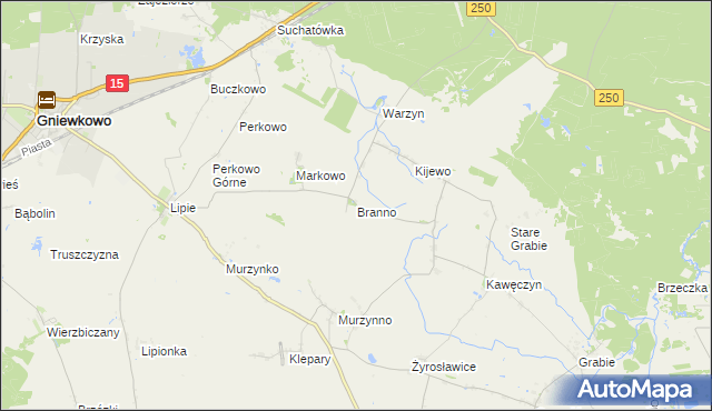 mapa Branno gmina Gniewkowo, Branno gmina Gniewkowo na mapie Targeo