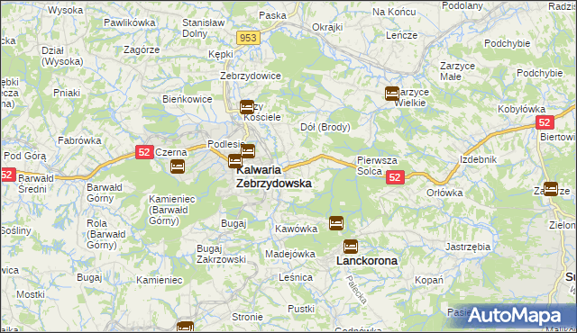 mapa Brody gmina Kalwaria Zebrzydowska, Brody gmina Kalwaria Zebrzydowska na mapie Targeo