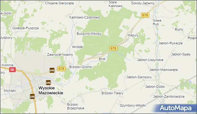 mapa Brok gmina Wysokie Mazowieckie, Brok gmina Wysokie Mazowieckie na mapie Targeo
