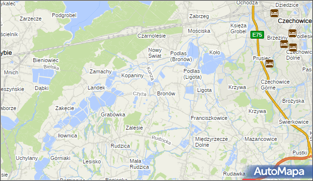 mapa Bronów gmina Czechowice-Dziedzice, Bronów gmina Czechowice-Dziedzice na mapie Targeo