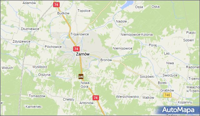 mapa Bronów gmina Żarnów, Bronów gmina Żarnów na mapie Targeo