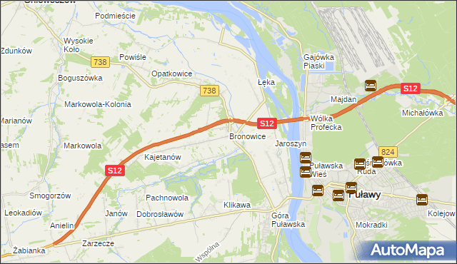 mapa Bronowice gmina Puławy, Bronowice gmina Puławy na mapie Targeo
