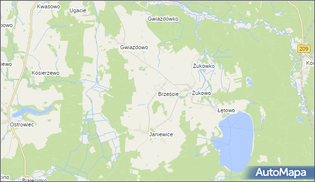 mapa Brzeście gmina Sławno, Brzeście gmina Sławno na mapie Targeo