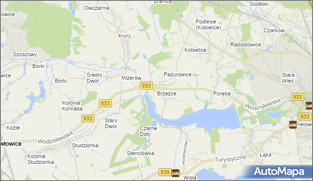 mapa Brzeźce gmina Pszczyna, Brzeźce gmina Pszczyna na mapie Targeo