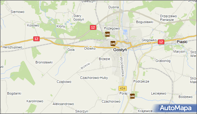 mapa Brzezie gmina Gostyń, Brzezie gmina Gostyń na mapie Targeo