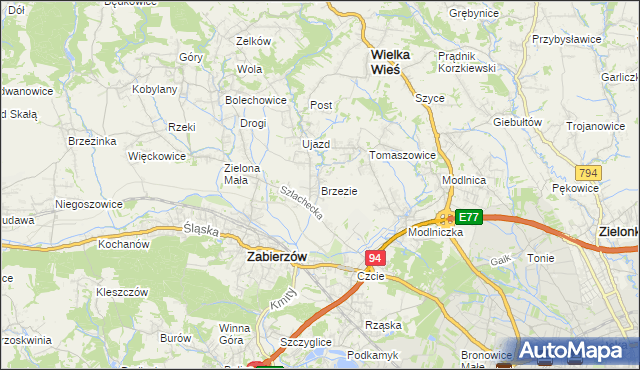 mapa Brzezie gmina Zabierzów, Brzezie gmina Zabierzów na mapie Targeo