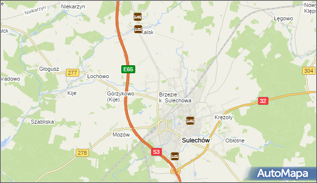 mapa Brzezie k. Sulechowa, Brzezie k. Sulechowa na mapie Targeo