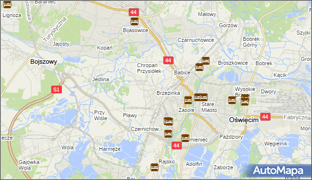 mapa Brzezinka gmina Oświęcim, Brzezinka gmina Oświęcim na mapie Targeo