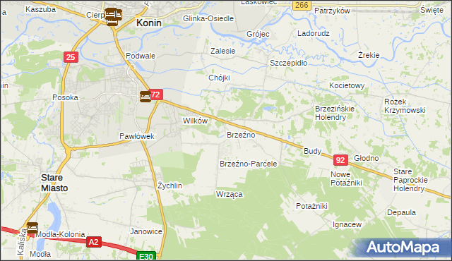 mapa Brzeźno gmina Krzymów, Brzeźno gmina Krzymów na mapie Targeo