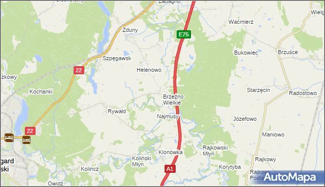 mapa Brzeźno Wielkie, Brzeźno Wielkie na mapie Targeo