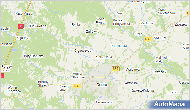 mapa Brzozowica gmina Dobre, Brzozowica gmina Dobre na mapie Targeo