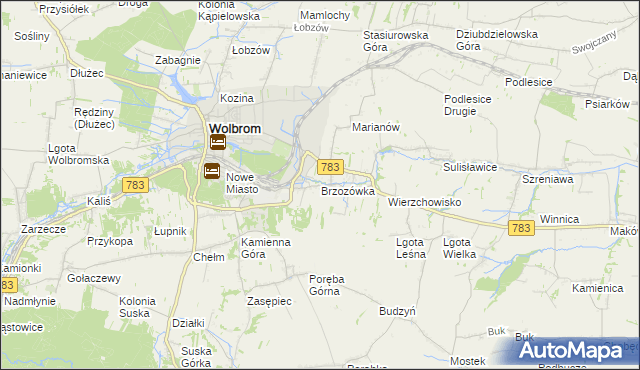 mapa Brzozówka gmina Wolbrom, Brzozówka gmina Wolbrom na mapie Targeo