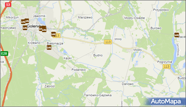 mapa Budno gmina Goleniów, Budno gmina Goleniów na mapie Targeo