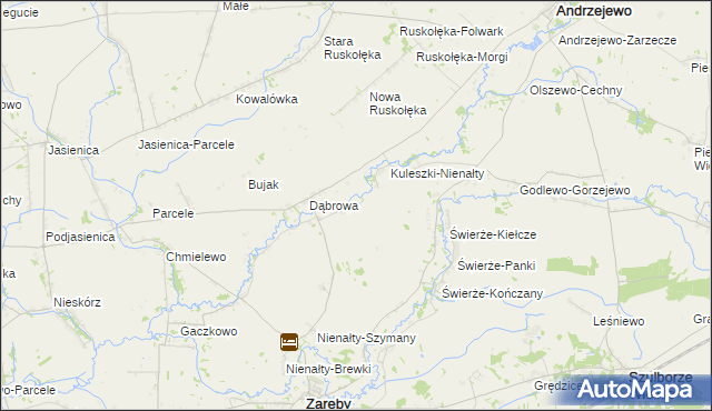 mapa Budziszewo gmina Zaręby Kościelne, Budziszewo gmina Zaręby Kościelne na mapie Targeo