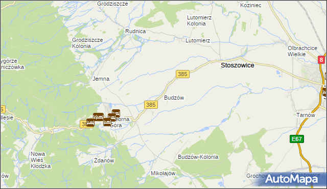 mapa Budzów gmina Stoszowice, Budzów gmina Stoszowice na mapie Targeo