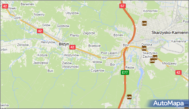 mapa Bugaj gmina Bliżyn, Bugaj gmina Bliżyn na mapie Targeo