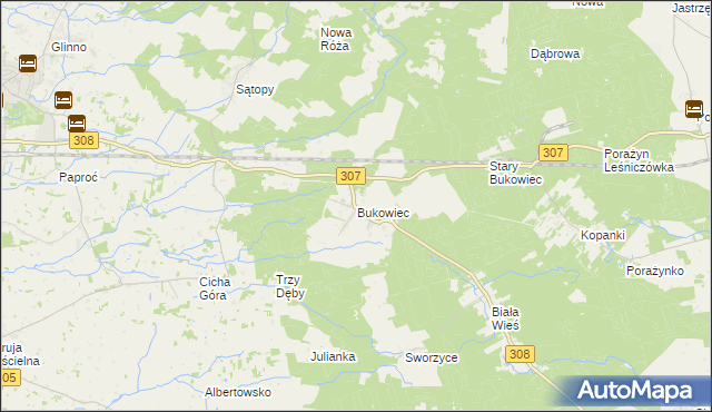 mapa Bukowiec gmina Nowy Tomyśl, Bukowiec gmina Nowy Tomyśl na mapie Targeo