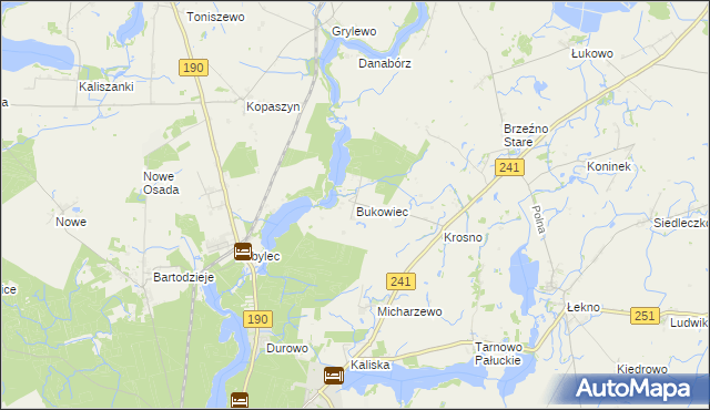 mapa Bukowiec gmina Wągrowiec, Bukowiec gmina Wągrowiec na mapie Targeo