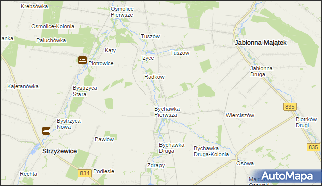 mapa Bychawka Trzecia, Bychawka Trzecia na mapie Targeo