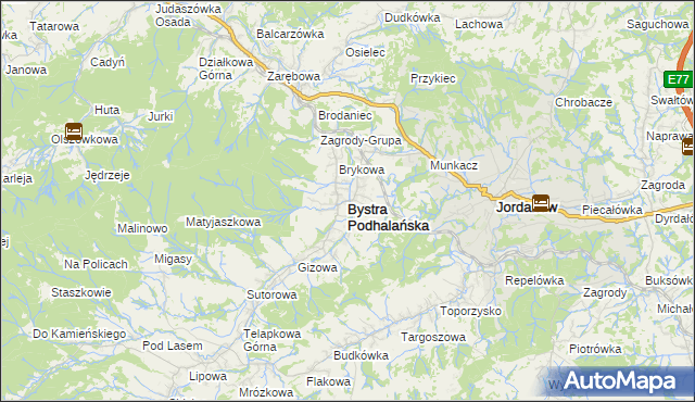 mapa Bystra Podhalańska, Bystra Podhalańska na mapie Targeo
