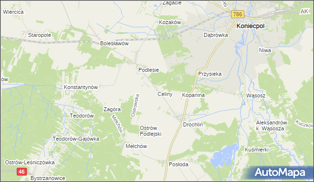 mapa Celiny gmina Lelów, Celiny gmina Lelów na mapie Targeo