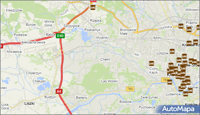 mapa Chełm gmina Kraków, Chełm gmina Kraków na mapie Targeo