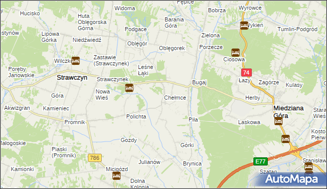 mapa Chełmce gmina Strawczyn, Chełmce gmina Strawczyn na mapie Targeo