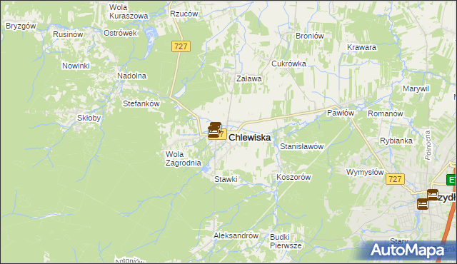 mapa Chlewiska powiat szydłowiecki, Chlewiska powiat szydłowiecki na mapie Targeo