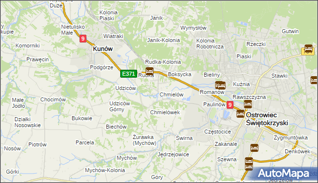 mapa Chmielów gmina Bodzechów, Chmielów gmina Bodzechów na mapie Targeo