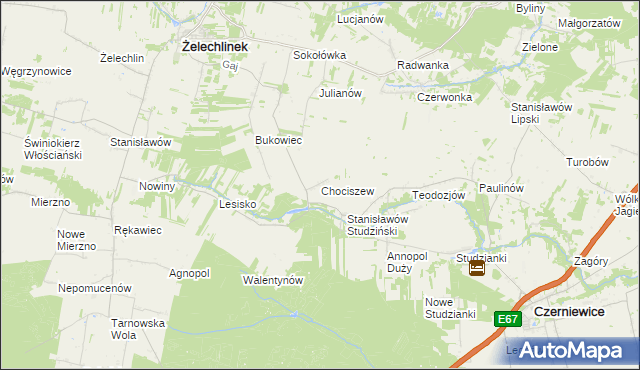 mapa Chociszew gmina Żelechlinek, Chociszew gmina Żelechlinek na mapie Targeo