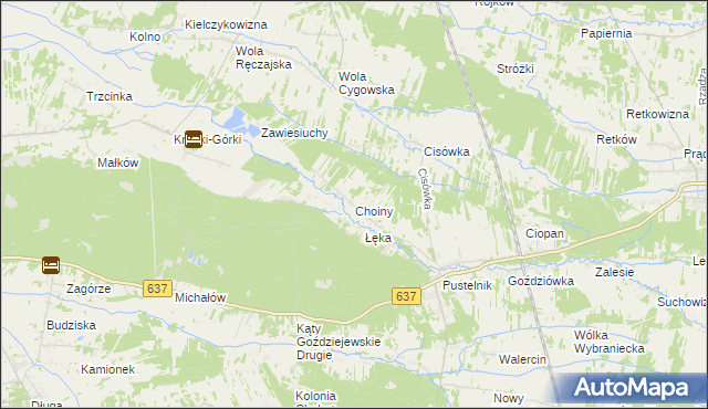 mapa Choiny gmina Stanisławów, Choiny gmina Stanisławów na mapie Targeo