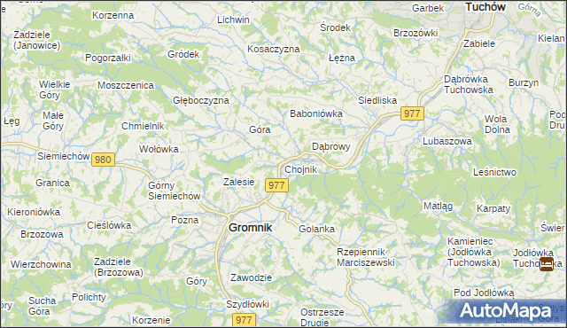 mapa Chojnik gmina Gromnik, Chojnik gmina Gromnik na mapie Targeo