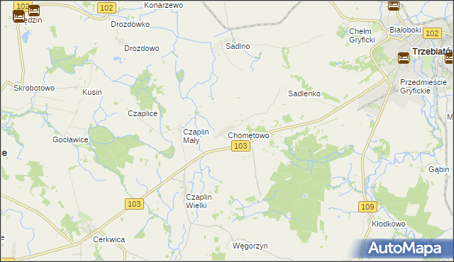mapa Chomętowo gmina Trzebiatów, Chomętowo gmina Trzebiatów na mapie Targeo