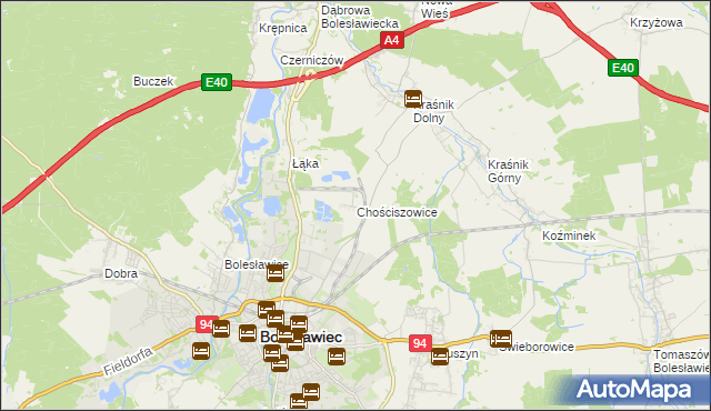 mapa Chościszowice, Chościszowice na mapie Targeo