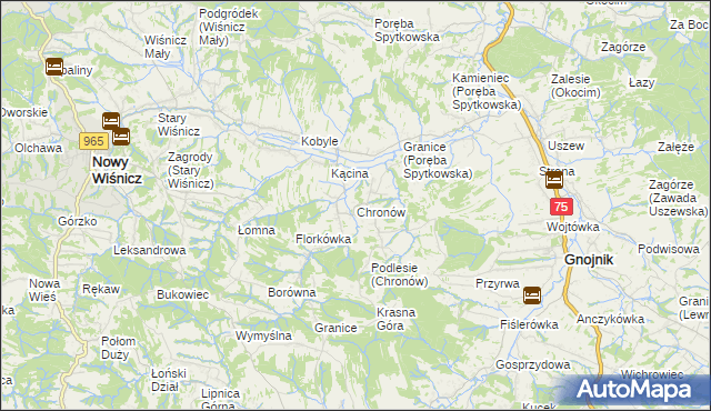 mapa Chronów gmina Nowy Wiśnicz, Chronów gmina Nowy Wiśnicz na mapie Targeo