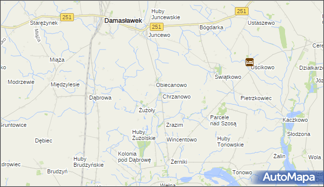 mapa Chrzanowo gmina Janowiec Wielkopolski, Chrzanowo gmina Janowiec Wielkopolski na mapie Targeo