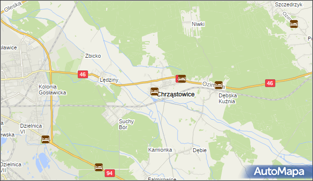 mapa Chrząstowice powiat opolski, Chrząstowice powiat opolski na mapie Targeo