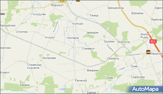 mapa Chwalęcin gmina Nowe Miasto nad Wartą, Chwalęcin gmina Nowe Miasto nad Wartą na mapie Targeo