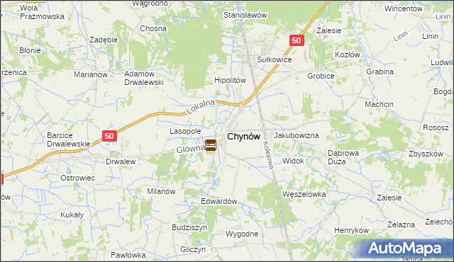 mapa Chynów powiat grójecki, Chynów powiat grójecki na mapie Targeo