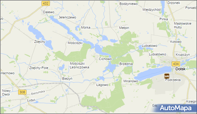 mapa Cichowo gmina Krzywiń, Cichowo gmina Krzywiń na mapie Targeo