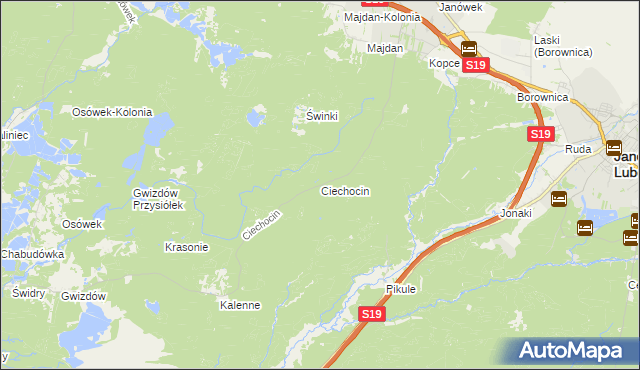 mapa Ciechocin gmina Modliborzyce, Ciechocin gmina Modliborzyce na mapie Targeo
