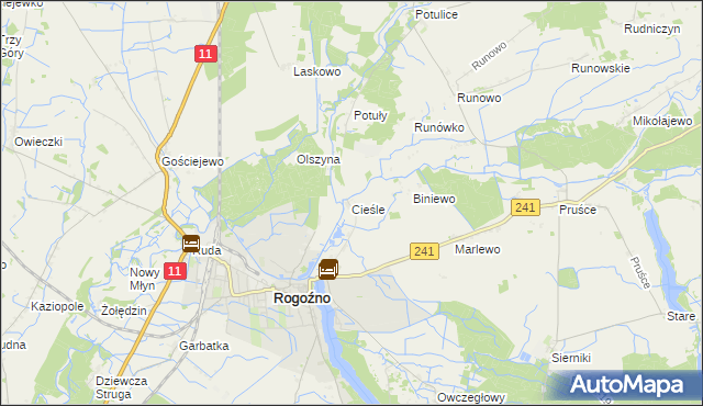 mapa Cieśle gmina Rogoźno, Cieśle gmina Rogoźno na mapie Targeo