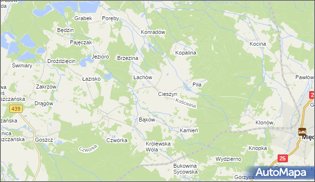 mapa Cieszyn gmina Sośnie, Cieszyn gmina Sośnie na mapie Targeo