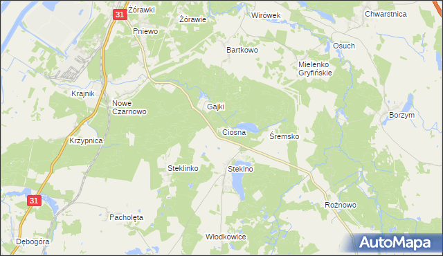 mapa Ciosna gmina Gryfino, Ciosna gmina Gryfino na mapie Targeo