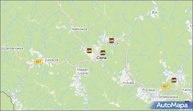 mapa Cisna, Cisna na mapie Targeo