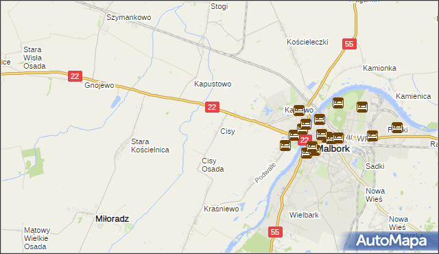 mapa Cisy gmina Malbork, Cisy gmina Malbork na mapie Targeo