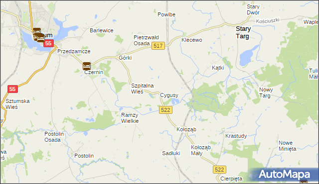 mapa Cygusy, Cygusy na mapie Targeo